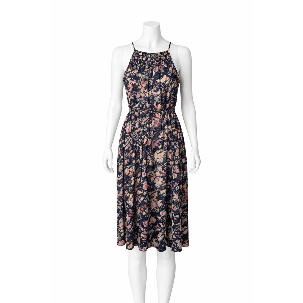Catherine Catherine Malandrino Dress Women 12 Navy Blue Abstract Floral Halter